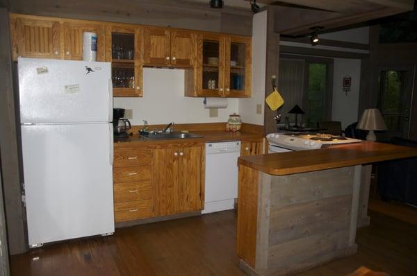 View of the kitchen in the River Chalet