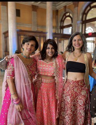 Yun altered this pink lehenga choli (middle)