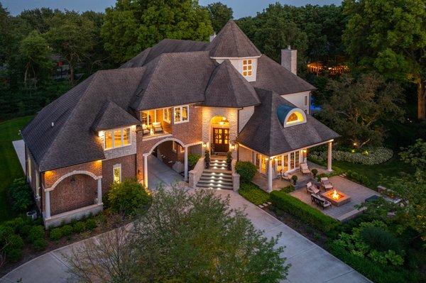 The Ville Team | Naperville Luxury Property for Sale | Front view of home with round driveway | Naperville, Illinois Top Real Estate Team