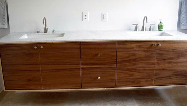 Floating clear coated walnut vanity