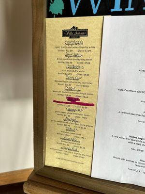 Wine menu