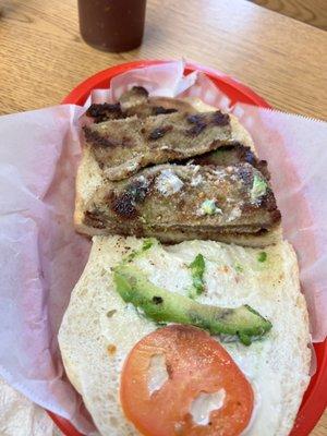 Traditional torta Milensa  and Bistec street tacos