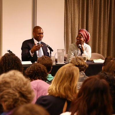 Charles Blow in conversation with Ackerman Faculty Member thandiwe Dee Watts-Jones at Ackerman's Annual Conference.