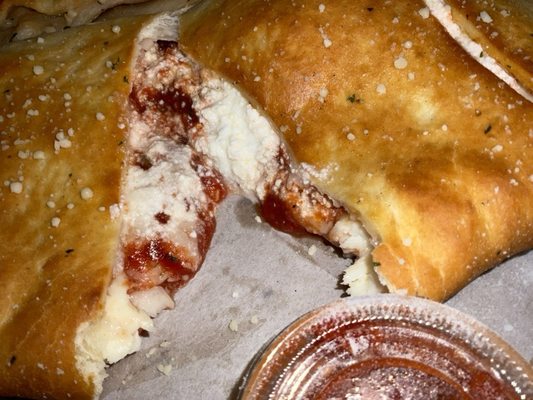 Inside cheese calzone