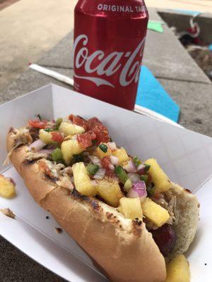 Don Ho, beef hot dog, pulled pork, pineapple salsa and teriyaki sauce.