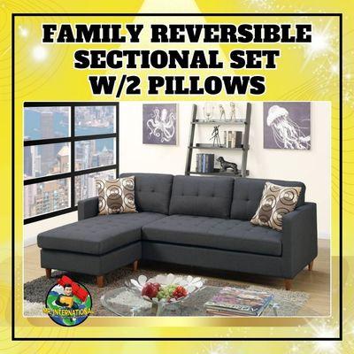 Family Reversible Sectional Set w/ 2 Pillows