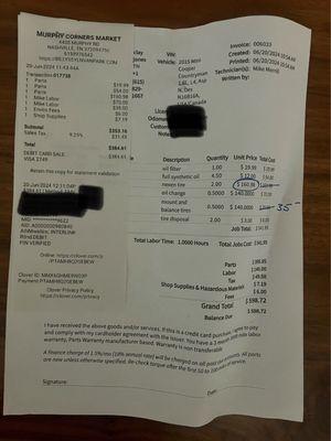 Receipt and paid invoice.