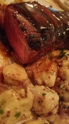 NY strip with mustard glazed gnocchi.