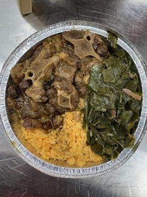 Ox tails yellow rice and collard greens