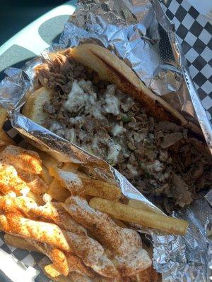 Philly cheese steak and Cajun ranch fries