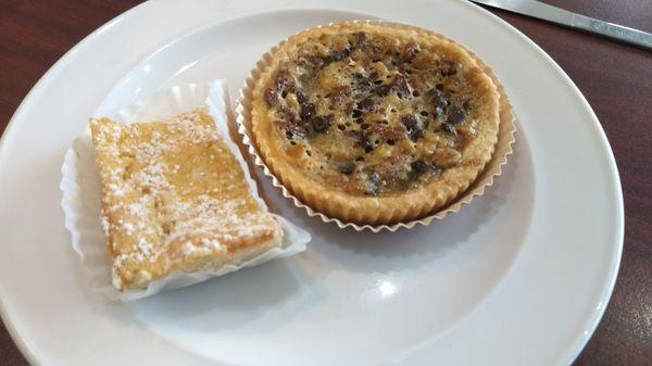 Lemon bar (right) and pecan chocolate pie