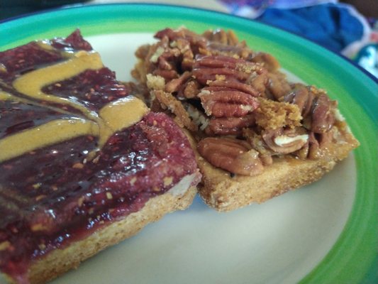 Linzer bar and pecan caramel bar