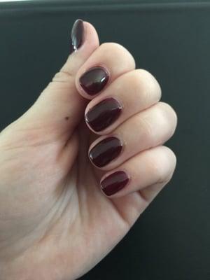 Deep purple/red gel on acrylic.