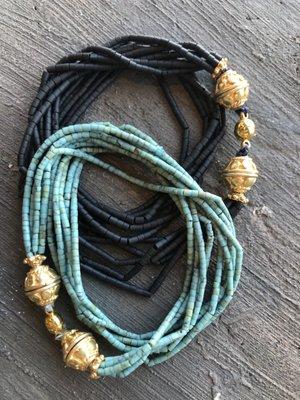 Turquoise and black Jade bracelets with gold magnetic closure