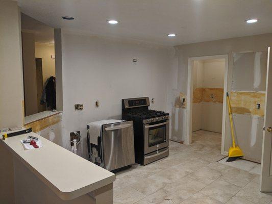 Kitchen after demo. Getting ready for new cabinets and countertops.