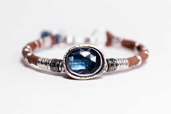 Kyanite and Pavé Diamond Leather Bracelet