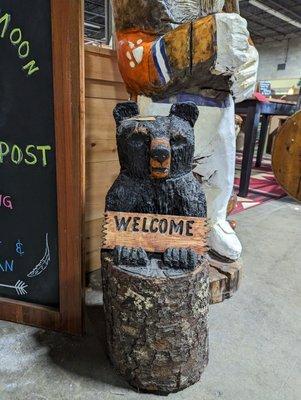 Chainsaw carved welcome bear