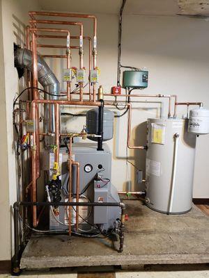 Gas hot water boiler with indirect water heater