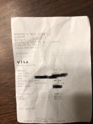 Receipt for two kid hair cuts, no special works.