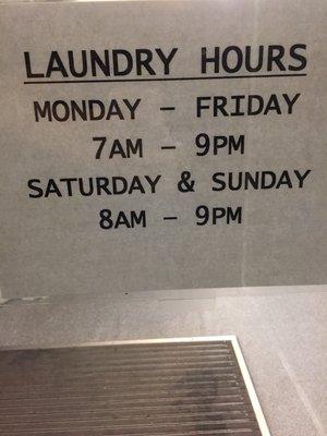 Hours for the laundry mat!