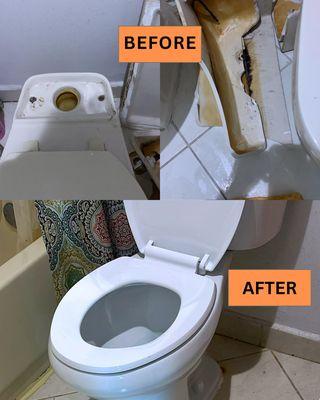 Change broken toilet for a new one.