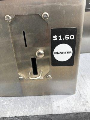 Their air pump says it costs $1.50 but my credit card was charged $2.00. And it wasn't long enough to inflate my tires so had to pay twice.