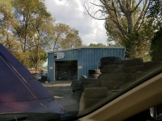 Front of shop. Lots of tires to choose from and at great prices.