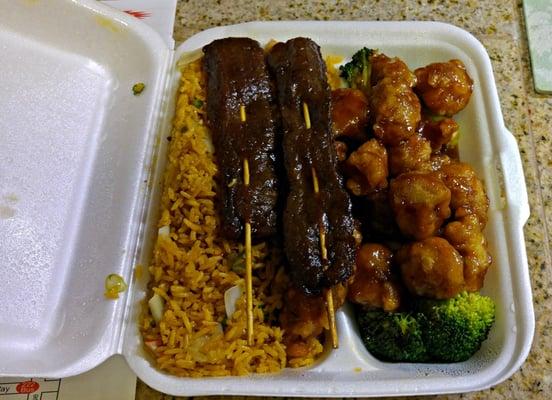 Super Meal #1: General Tso's Chicken with Beef on a Stick and Pork Fried Rice.  $9.55 (as of 3/19/16)