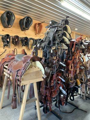 Leather saddles.