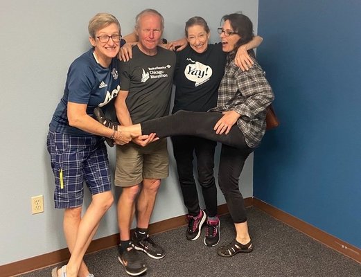 Original members of our Advanced Workshop just after COVID restrictions lifted: Myra Lavenue, Jim Sapp, Mary Pat McCoy, & Lisa Merlo Flores.