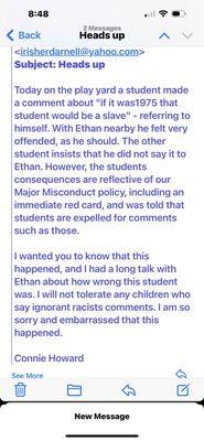 A lot more happen that was not in this email. It should be considered a hate crime. I'm writing in the DOJ.