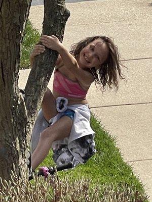 Wendy's 8 year old daughter enjoying herself feeling safe outside and playing like a normal 8 year old and showing how kids enjoy the area