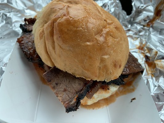 Beef brisket sandwich from Big Dave's. Pretty good. Just slightly dry.