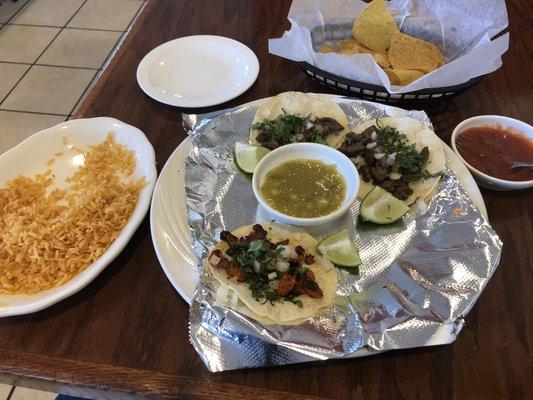 Street tacos ( 1/2 finished) Al Pastor and Steak