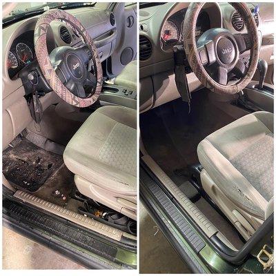 Before and after interior on a family used Jeep