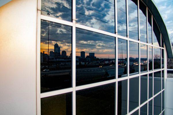 The Indy skyline reflected on our new building downtown.