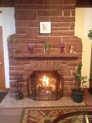 Fireplace in the waiting room