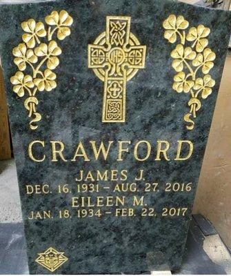 Double Headstone                Black with gold litho lettering