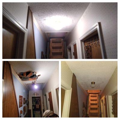 This is before and after pictures of a gigantic hole we repaired. Drywall.