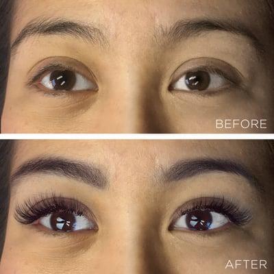 Before & After of Volume Lash Application. (No eyeliner, no mascara, just a