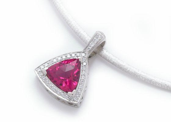 BEST IN SHOW- Award winning ruebellite tourmaline and diamond pendant in platinum.