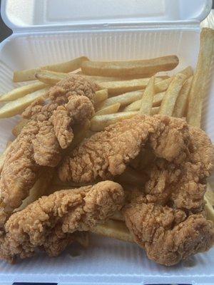 Chicken strips with fries. Kid approved!