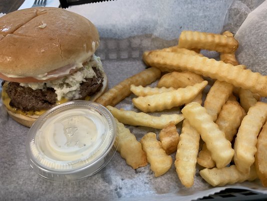 Milk Bar Burger with fries.