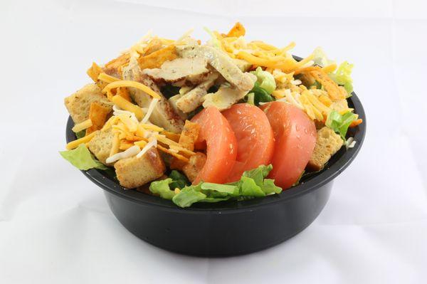 Chicken salad:
Lettuce, tomato, chicken breast, cheddar cheese and your favorite dressing