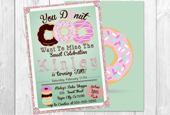 Donut 2nd Birthday Party Invitation