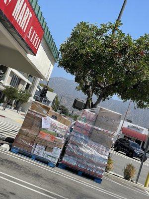 Water , coconut water in plastic bottles left in the hot summer sun among other food items