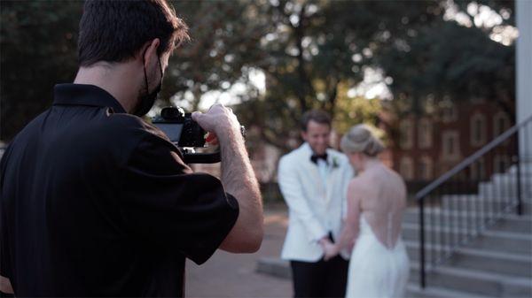 Bill Ferderer filming at the beautiful Marty Leonard Chapel near downtown in Dallas, TX