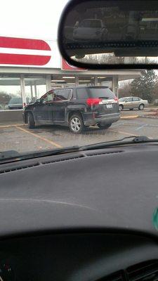 No, the driver was not robbing the place, just showing his grades from driver's ed. Glad EB didn't need to use handicapped spot.  Anni