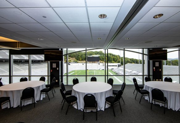 The Kimsey Center can hold smaller groups and larger groups up to 250 guests. Over looking Michie Stadium