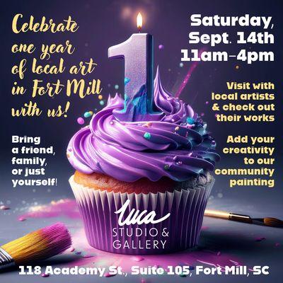 Join us for our 1 year anniversary celebration! 
Bring a friend, family, or just yourself on Saturday, September 14th between 11am-4pm.